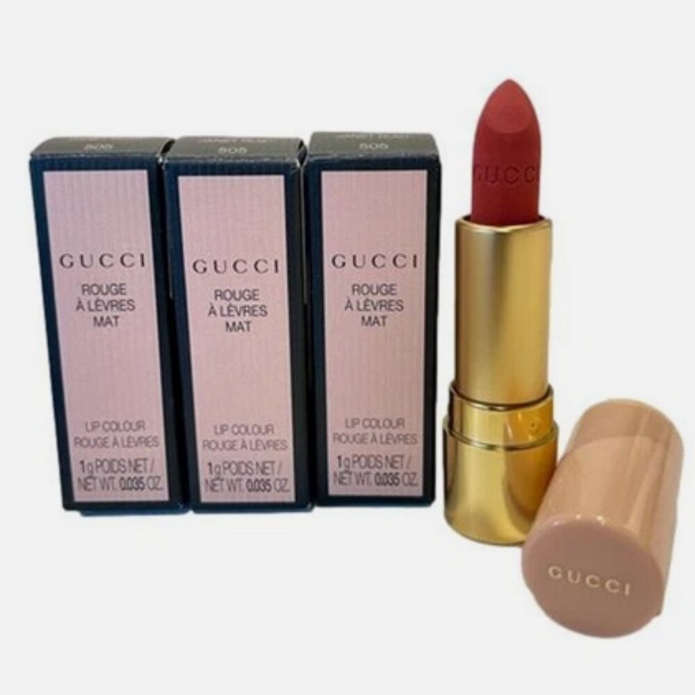 GUCCI 3PK Rouge Matte Lipstick JANET RUST 505 Travel Size 1g/.035oz NEW